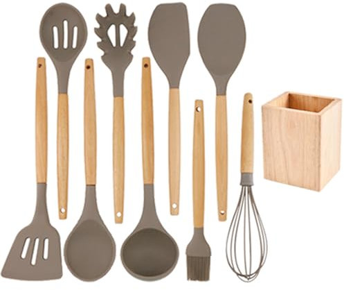 Tousiyra 10 Piezas Utensilios Cocina De Silicona Juego De Utensilios De Cocina De Silicona Resistente Al Calor con Cubo para Guardar Utensilios De Cocina