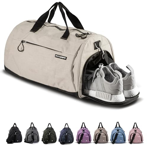 Fitgriff Gymväska för män och kvinnor med sko- och våtfack – duffelväska för resor, sport, fitness och träning, BEIgE, 19 x 10 x 10″ (Small), Sportig