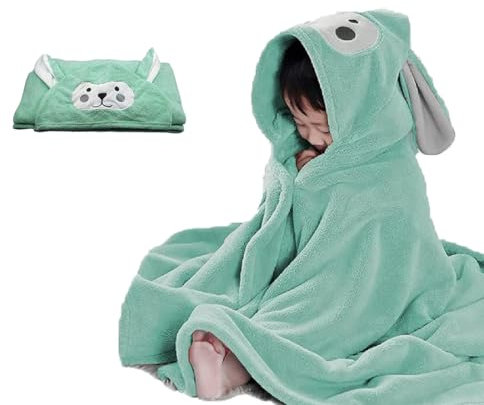 ZEPIQOR Accappatoio Neonato Velluto Spesso Assorbimento Superwater Asciugamano Da Bagno Con Cappuccio Per Bambini 0-3 Mesi 70x140 Cm Verde