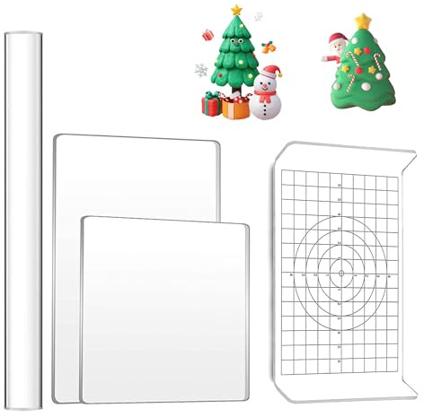 Acrylic Clay Roller and Acrylic Sheet, Clay Tool Set | Includes Acrylic Roller, 10×15cm/10×10cm Acrylic Sheet, U Shape Acrylic Board, Clear Clay Art Craft DIY Polymer Clay Tool