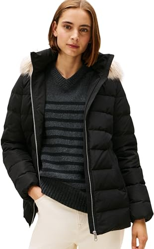 Tommy Hilfiger Donna Piumino Down Slim con Inserto in Pelliccia, Nero (Black), XXS