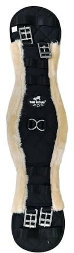 TGW RIDING Sottopancia da dressage in pelle di pecora con fibbie in acciaio inox, trapuntata, nera, 50-85 cm