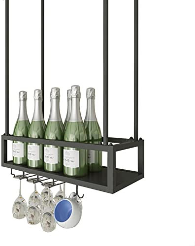 Portabicchieri in metallo nero da appendere sotto l'armadio, portabottiglie di vino per bar e caffè (140 x 25 x 21 cm)