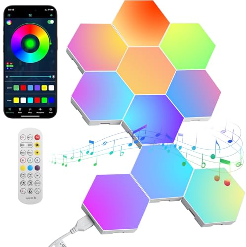 Wandefol LED Sechseck Gaming Wandleuchte, 10PCS Hexagon RGB LED Panel, APP-Kontrolle, Fernbedienungen, Musik Sync App Steuerung, Hexa Wandbeleuchtung Smart Sechseckige Gamer Room Modular Lampe