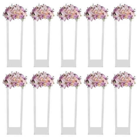 Etrhdfyts 10 Stück Hochzeit Blumenständer 80cm Transparente Acryl-Hochzeitsdekoration für Tische Blumenstrauß Vase Säulen Blumenvase Rechteckig Bodenvase mit Acrylplatte für Hochzeit Party