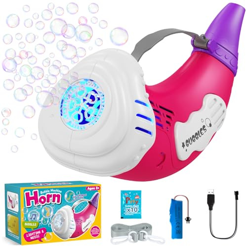 Sparabolle di Sapone 2 in 1 Tromba Automatica/Soffia, Macchina Bolle di Sapone Giochi da Esterno per Bambini, Giocattoli Estivi, Regali di Compleanno (rosa)