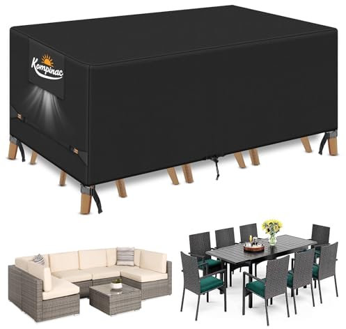 Copertura per Mobili da Giardino Impermeabile Tessuto Oxford 900D 213x132x74CM Copertura Tavolo Esterno Antivento Anti-UV Allo Strappo Telo Copri Tavolo con Sfiato Nero