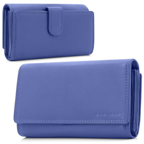 ekavale Damen-geldbörse XXL aus Rindsleder mit RFID Leder-Geldbörse mit vielen Fächern für Frau (Lila)