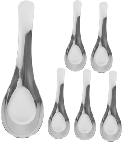 HAWILLOSCH 6piezas Cuchara Plana Inoxidable Sopera Asiática Cucharas Soperas Chinas Duradera Ergonómica