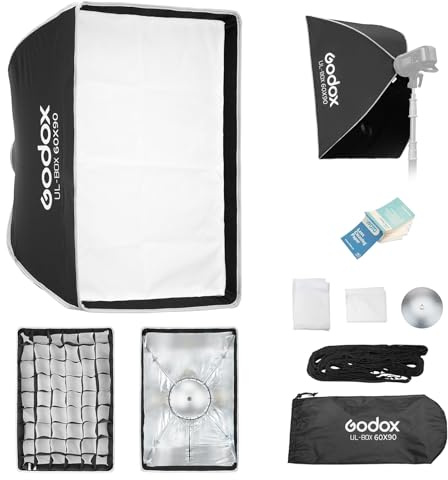 Godox UL-BOX-60*90 Rechteckige Softbox, 60x90cm Quick Release Strip Softbox | mit Grid,Zusammenklappbare softbox mit Bowen Mount Halterung für Licht SL60W SL100D SL100Bi MS200-V MS300-V DP400III-V