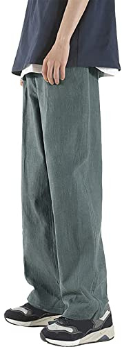 Lässige Herrenhose aus Baumwoll-Leinen, leicht, elastische Taille, lockere Passform, Yogahose, Strandhose, Sommer, gerades Bein, Stretchhose, grau, 4XL