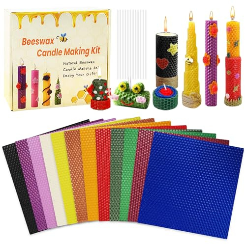 BOUFEIDA Bienenwachskerzen Selber Machen Set, 12 Stück Bienenwachsplatten für Kerzen, 20 x 20cm DIY-Kerzen Bienenwachskerzen Selber Machen, für Erwachsene und Kinder (Farbe A, 12 pcs)