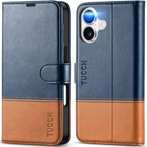 TUCCH Funda para iPhone 17 6,3 5G 2025 Cartera Cuero PU, Azul & Marrón | Bloqueo RFID, Flip Folio con Soporte, Ranura para Tarjeta, TPU A Prueba de Golpes, Cierre Magnético