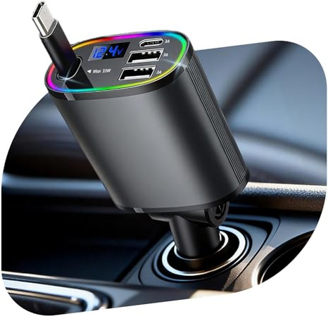 4 IN 1 Zigarettenanzünder USB C Auto Ladegerät, 24/12V USB Adapter Auto | Einziehbares Kfz Ladegerät USB C, 78W Car Charger, Schnellladegerät KFZ-Handyladegeräte, Autozubehör für iOS/Android, Grau