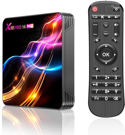 TV Box Android 14.0,X14 Pro Max Smart TV Box 4GB RAM 32GB ROM RK3528 Quad-Core 64bit Cortex-A53 Mali 450 MP2 GPU Supporto 8K 3D 1080P 2.4/5.0GHz WiFi BT5.0 10/100M Ethernet DLNA USB 3.0 H.H.0 265 EU