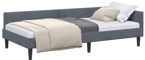 vidaXL Hörn Sängram med huvudgavel Mörkgrå 80 cm x 200 cm Sammet, Kompakt tvåfunktionssoffa, modern hörndagsbädd, stilfull L-formad sängram, utrymmesbesparande urban sovrumsmöbler