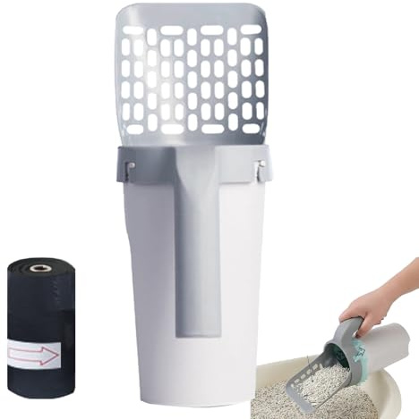 Vgvgaj Streuschaufel Mit Behälter 16x12x30cm Katzenklo Schaufel Katzenklo Mit 20 Stück Abfallsäcken Katzenstreu Entsorgungseimer Mit Schaufel Für Haustier Kätzchen Katze PP Poop Scooper Katzenstreu
