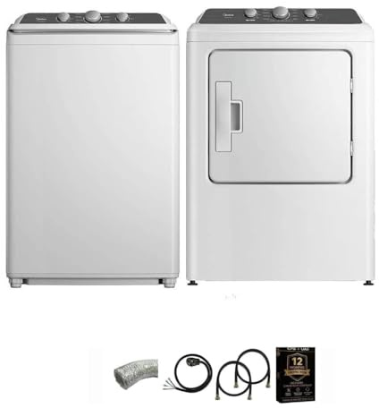 Midea White Top Load Washer and Electric Dryer Laundry Pair Bundle 4.1 Cu Ft Washer 7 Cu Ft Dryer with Vent Power Cord and 12 Month CPS Protection Plan (White)