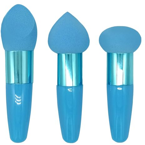 Skönhetssvamp, 3 st makeupsvampar med handtag, foundation puff set, multifunktionsapplikatorer, skönhetspresentkit för kvinnor, professionell blandning