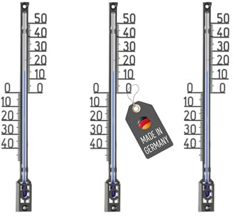 Lantelme 3 stycken trädgårdstermometer analog av plast – -40 till +50 °C – blå färgad display – för upphängning eller borrning – väderbeständig (svart)