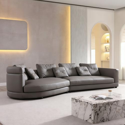 Italiensk modern enkel lyxig lädersoffa, massiv träram, rymlig och mjuk soffa, modern stor storlek, lämplig för vardagsrum/kontor/lägenhet.