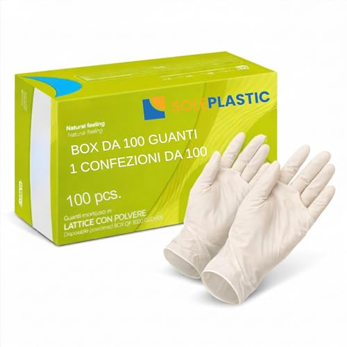 100 Guanti Monouso Sterili (TAGLIA S) - 1 Confezione da 100 - Leggermente Talcati - Guanti LATTICE ad ALTA SENSIBILITA' e ELASTICITA' per Alimenti, Uso Medico, Cucina, Giardinaggio e Non Solo
