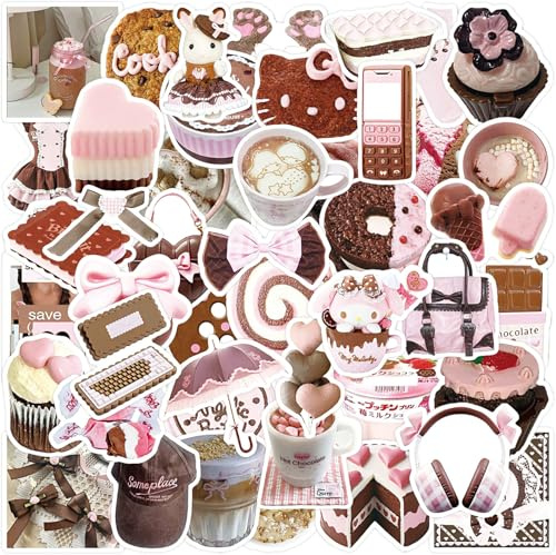 50Pcs Vintage Scrapbook Stickers, Waterproof Vinyl Decals for Laptop Stickers, Phone Stickers, Scrapbooking, Gifts for Adults Teens (Pink)