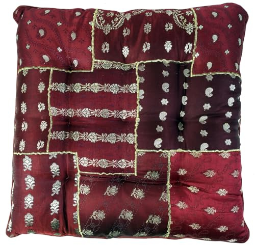 GURU SHOP Orientalisches Brokat Steppkissen, Stuhlkissen 40x40 cm - Dunkelrot