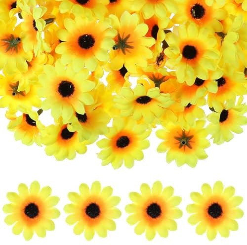 NUOLUX 100 StüCk KüNstliche SonnenblumenköPfe Gelb Realistische Plastik Sonnenblumen FüR Party Hochzeit Basteln Und Wohnaccessoires Dekoration