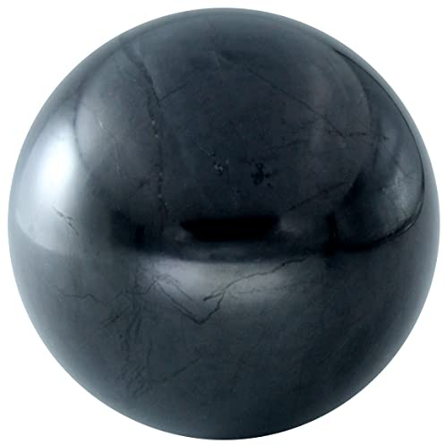 Heka Naturals Esfera de Shungite Piedra negra pulida | 7 cm – Decoración de cristal chakra e interior – Espiritual anti estrés Feng Shui curación para meditación