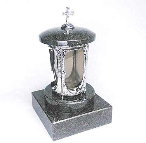 designgrab Grablampe mit Granit Sockel 20x20x5 cm, aus verchromtem Aluminium mit Kreuz und Granit Nero Impala