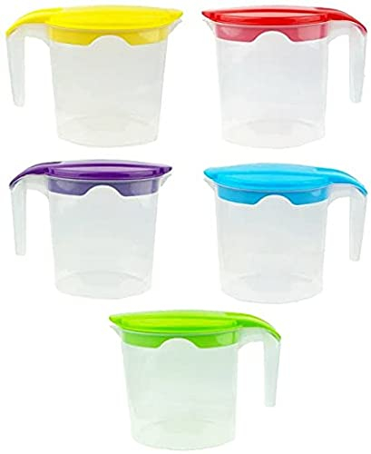 10 x Plastic Jug 1 Litre Fridge Door Water Jug - Milk Storage Contanier Pitcher Juice Jugs with Lid (Set-10)