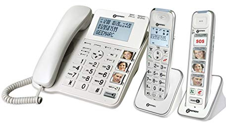 Geemarc Senior Pack - Verstärktes Festnetztelefon und zusätzliche Mobilteile mit Anrufbeantworter und großen, anpassbaren Fototasten für Senioren - Geringer bis mittlerer Hörverlust - Version DE