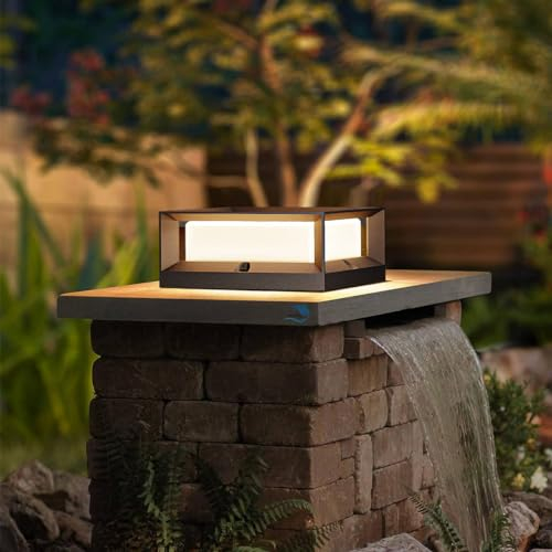 HMAKGG Lampioni da Giardino Esterno LED 15W Lampada da Pilastro Giardino Antracite Paletto Luce da Giardino Esterno Colonna IP65, Bianco Caldo Lampione da Sentieri Palo per Lanterna Villa