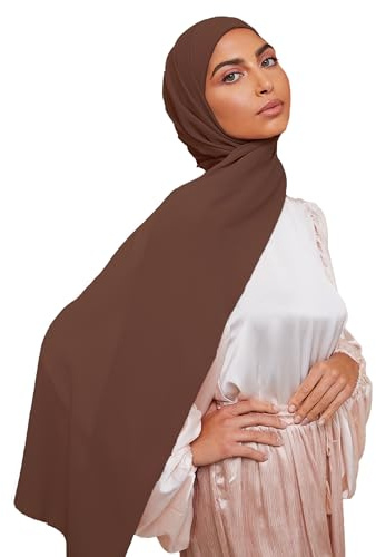 Voile Chic Écharpe hijab pour femme en mousseline de soie de qualité supérieure antidérapante, mokka, 1 pack