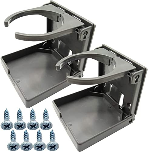 JIAHAO - 2 Soportes Plegables Ajustables para Bebidas con Tornillos/portavasos Ajustable para Marina, Barco, Caravana, Coche (Gris)