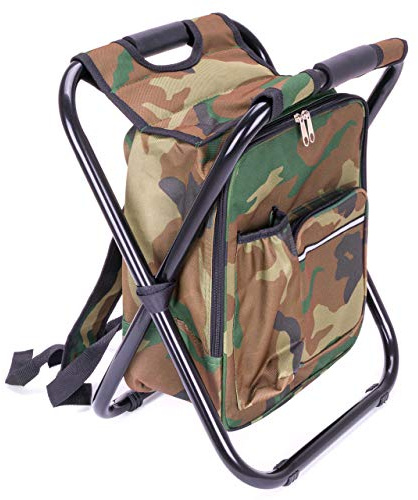 Nexos Trading Multifunktionsrucksack 1,8l Kühltasche Angelhocker Hocker Sitzrucksack Campingstuhl faltbar Camouflage schwarz (Farbe wählbar)