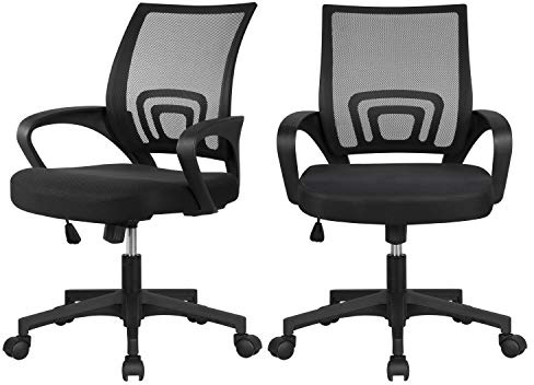 Yaheetech 2er Set Bürostuhl Ergonomischer Schreibtischstuhl mit Schaukelfunktion höhenverstellbar Mesh Netz mit Armlehnen fürs Arbeitszimmer/Büro schwarz