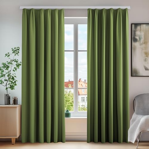 Deconovo Set med 2 gardiner vardagsrum modern design kök rynka pannband termisk anti-kyla gardin barnrum gräsgrön 140 x 210 cm anti-värme ockult
