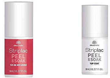 alessandro Striplac Peel or Soak Be my Lover – LED-Nagellack in dezentem Rot – 1 x 8ml & Striplac Peel or Soak Top Coat – LED-Überlack für eine perfekt glänzende Farblackierung – 1 x 8ml