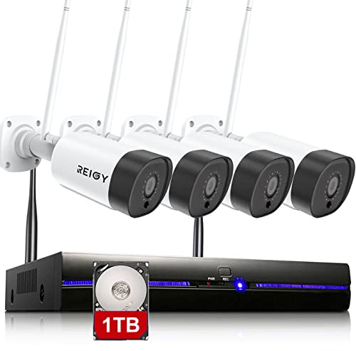 REIGY 3MP Kit Camara de Vigilancia WiFi Exterior con Audio Bidireccional, 1296P Sistema de Seguridad IP Interior, 4X3MP Camara IP y 8CH NVR, Visión Nocturna Detección Movimiento 1TB HDD