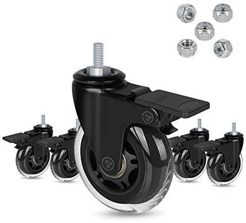 Hirate 3 Lockable Caster with 5/16 Threaded Stem, 5pcs Caster Wheels with Brake Safe Locking Swivel Casters for Office Chairs Home Furniture (Include Lock Nuts)