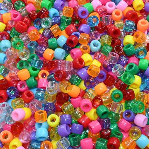 Lnvision 1000 Stück Pony Perlen mit Zum Auffädeln Großes Loch 6x8mm Bunte Undurchsichtig und Glitzernd Barrel Perlen Bastelperlen Sortierte Mischfarbige für Halsketten Armbänder Schmuckherstellung