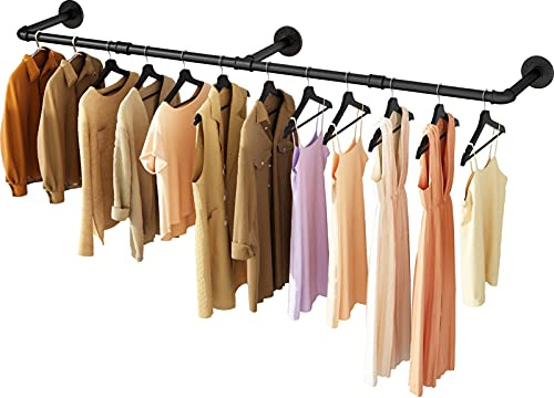 UlSpeed Wall Mounted Clothes Rack 72.5in, Industrial Pipe Clothing Racks Wall Mount, Heavy Duty Detachable Iron Garment Bar, Saving Space, Multi-Purpose Hanging Rod for Bedroom, Laundry Room, 1 Pack