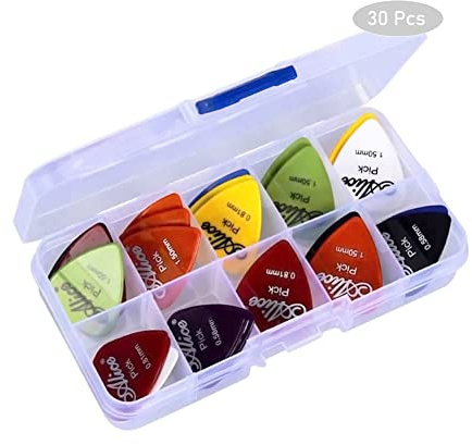 Lot de 30 médiators pour guitare, accessoires de guitare acoustique, guitare électrique, ukulélé, basse (0,58 mm, 0,71 mm, 0,81 mm, 0,96 mm, 1,2 mm, 1,5 mm)