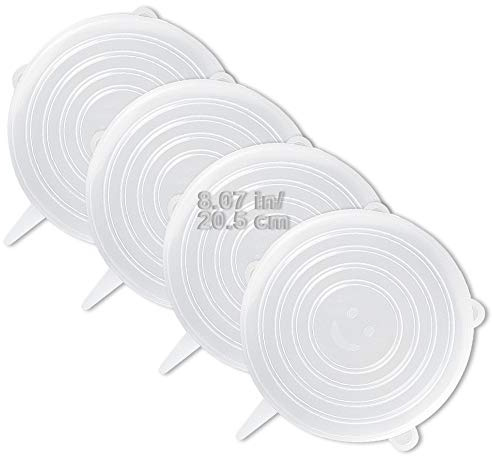 LELE LIFE 4 Stück gleichgroße Silikon-Stretch-Deckel, dickere, wiederverwendbare Silikonbehälterabdeckung, erweiterbare Lebensmittelaufbewahrungsabdeckungen, spülmaschinen- und gefriergeeignet 20,5cm