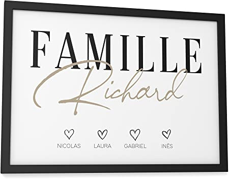 Papierschmiede® Bild Familie Personalisiert mit Namen und Herzen, DIN A4 (21x30 cm) Rahmen wählbar, personalisierte Geschenke zum Einzug Hausbau Wohnung Einzugsgeschenk Flur Bilder