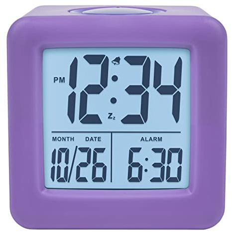 Equity 73004 Purple Soft Cube LCD Alarm Clock with Smart Light