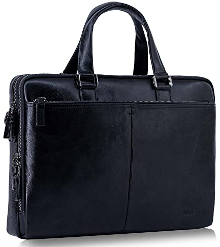 VALMIO GENTRY Laptoptasche Herren Leder 15 Zoll Umhängetaschen Ledertasche-Aktentasche Messengertasche Dokumententasche Tasche für Business-Büro für Laptop-Tasche (Schwarz)