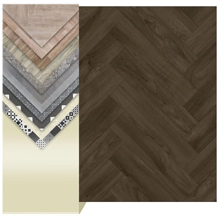 Primaflor PVC Bodenbelag Meterware TURVO - Eiche Dunkel Fischgrätenmuster, 2,00m x 1,00m, Vinyl-Boden in Holzoptik für Küche, Wohn- und Badezimmer, Hochwertige Auslegware, Anti-Rutsch Oberfläche